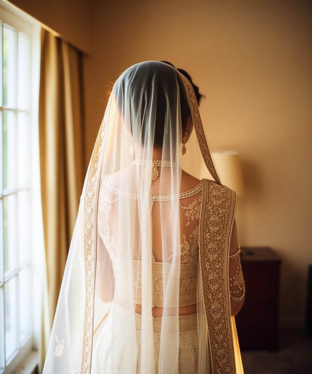 Ivory lehenga, morning light, quiet nerves.